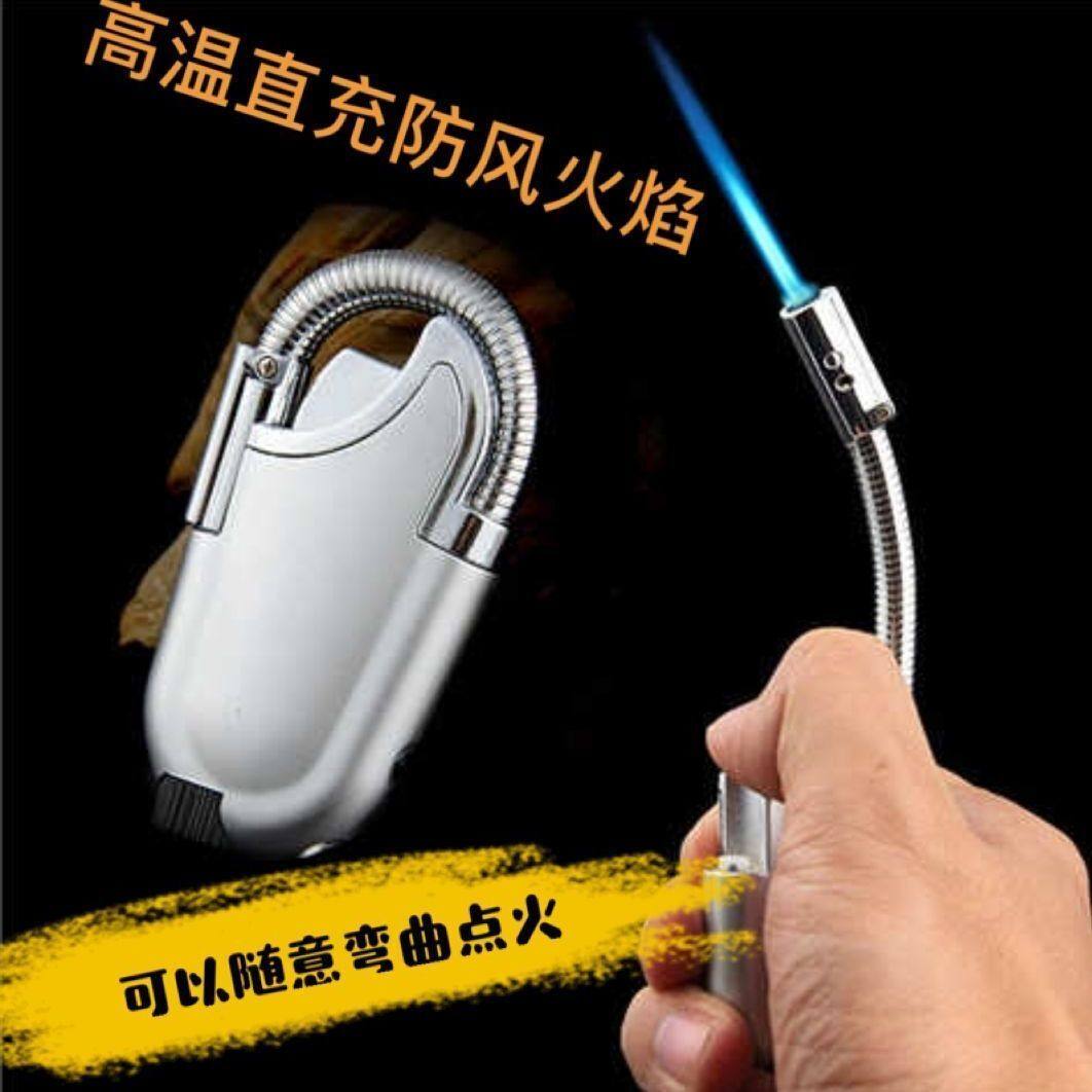 可弯曲打火机防风直冲创意打火机带灯家用点火器小焊枪点艾灸蚊香