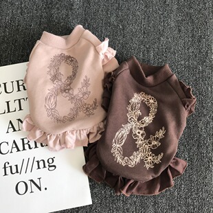 春装新款飞飞袖裙边小T恤宠物衣服狗狗衣服二色入