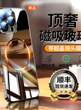 顺丰适用于苹果16promax手机壳新款磁吸iPhone16镜面玻璃保护套15Pro镜头全包外壳14pm超薄防摔13男高端女夏