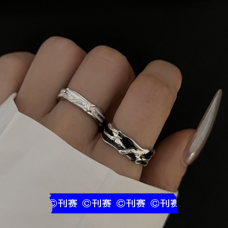 黑白设计感星芒男女戒指