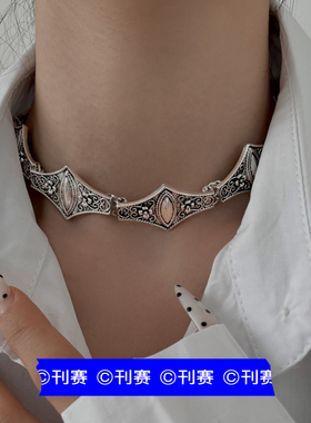 花纹做旧金属锁骨链民族风