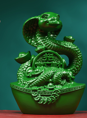 绿色木雕蛇摆件实木十二生肖蛇动物眼镜蛇家居客厅装饰红木工艺品