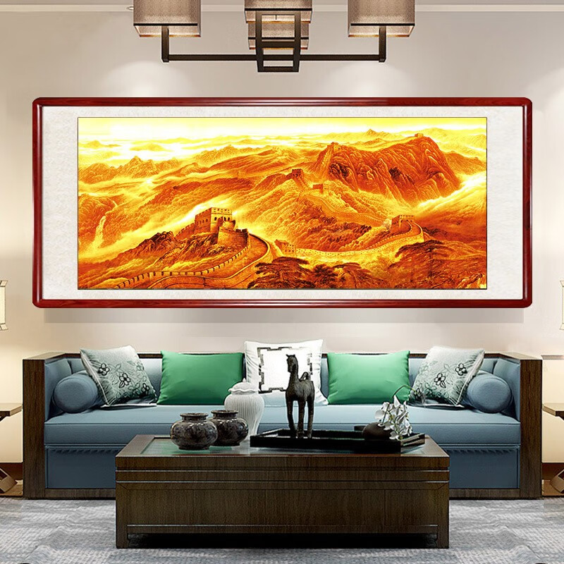 金色万里长城山水画靠山图中式客厅办公室背景墙壁画装饰挂画多款