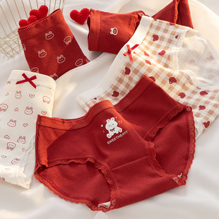 14岁100%棉7A抑菌裆 头13 女大童本命年红色三角内裤 纯棉中腰短裤