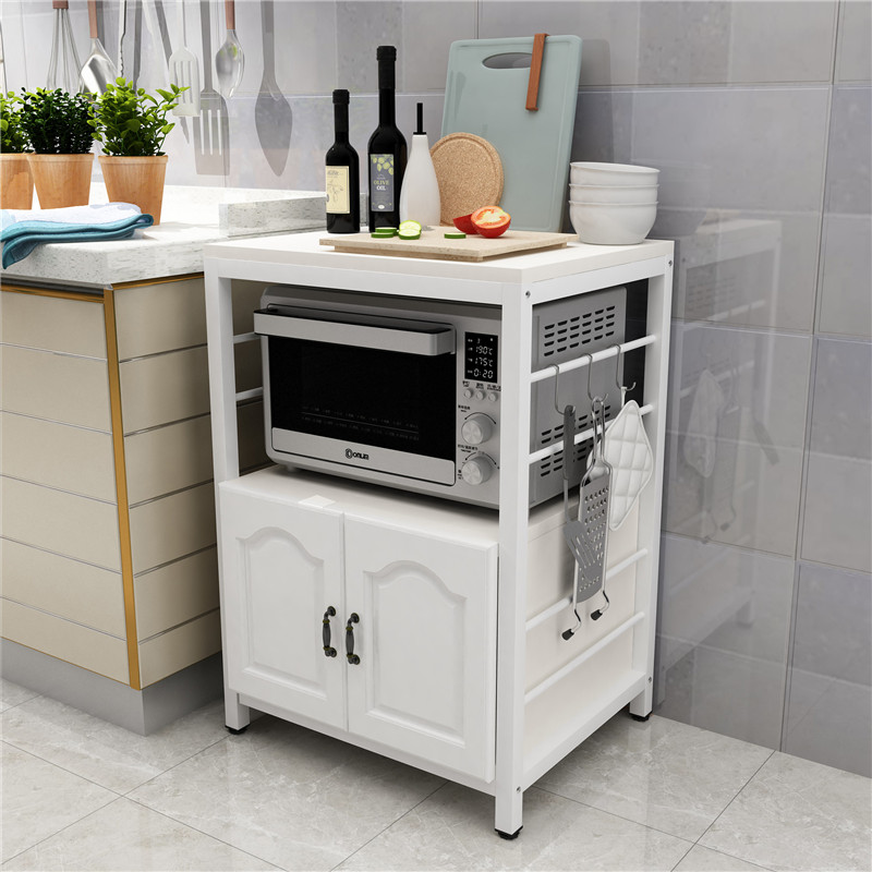 厨房置物架落地多层微波炉烤箱架子家用多功能白色三层收纳置物柜