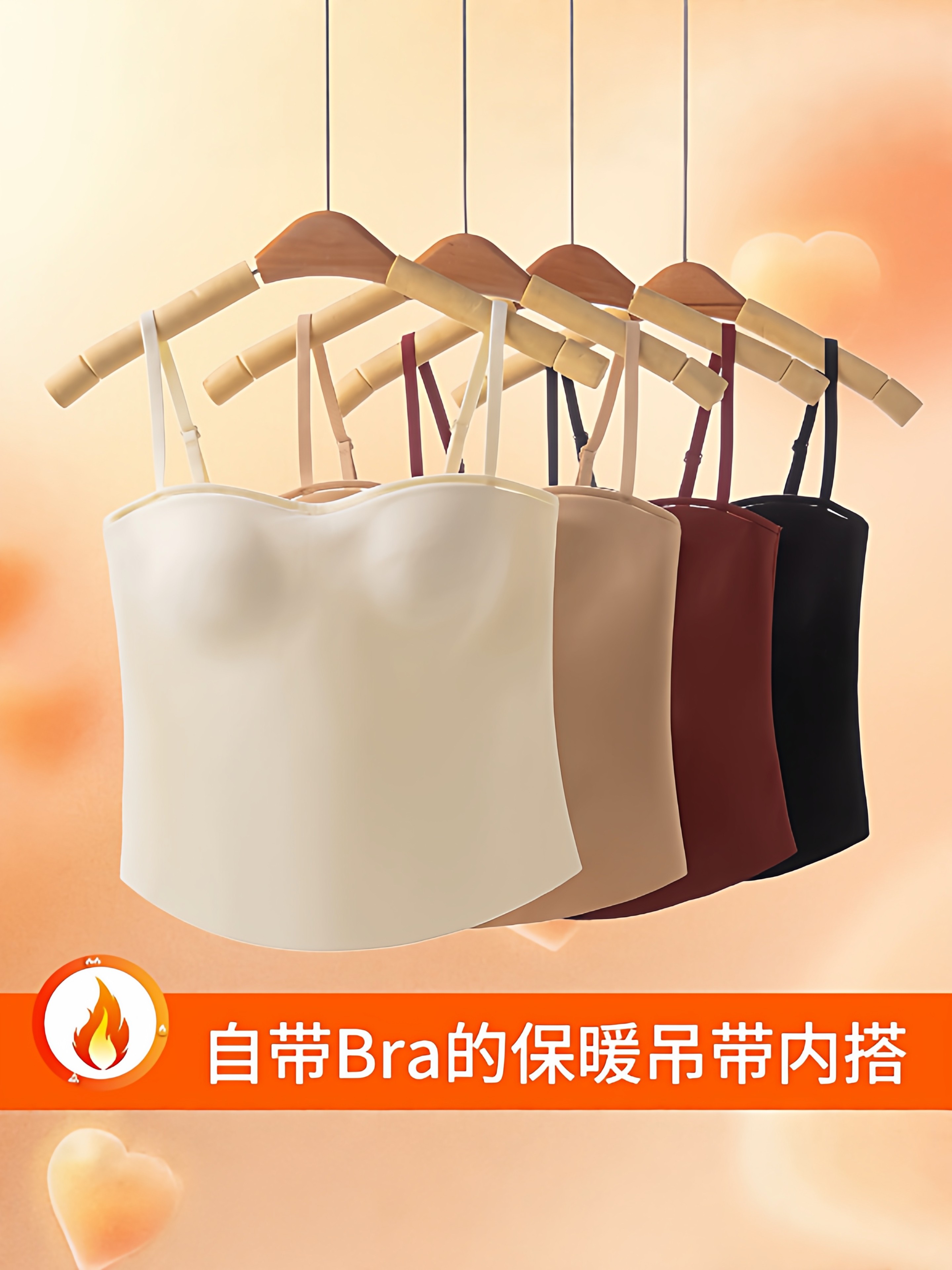 秋冬磨毛保暖吊带背心女带胸垫内搭美背文胸一体内衣打底抹胸上衣