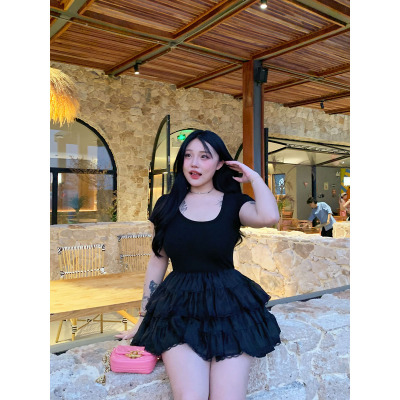 甜美A字裙涤纶纯色收腰