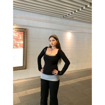 Bear Chili美式辣妹假两件长袖t恤女秋季新款内搭打底衫上衣