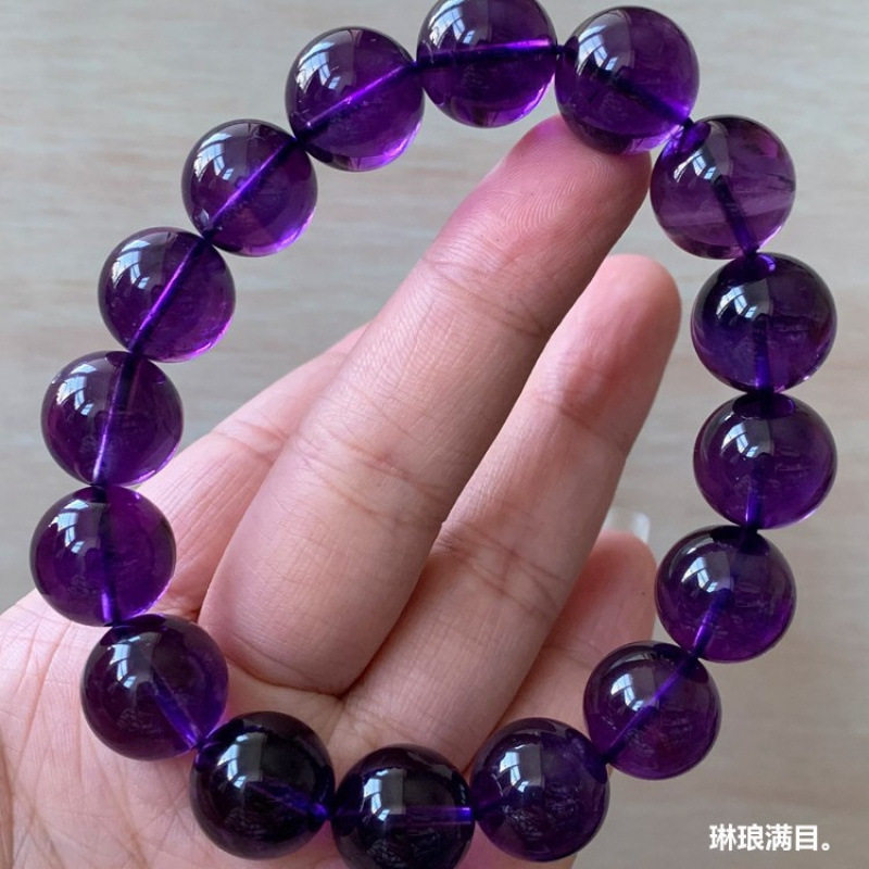 天然乌拉圭紫水晶手链女紫晶深紫水晶单圈手串本命年情侣转运饰品