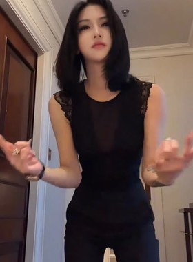 黑色深V蕾丝内搭可外穿透视连体衣显身材优雅性感网纱圆领打底衫