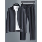 男士 2025秋冬季 新款 运动套装 百搭休闲中年户外立领夹克长裤 两件套