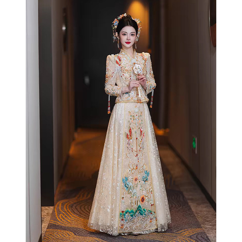 香槟色秀禾服婚服2025新款中式嫁衣结婚新娘显瘦出阁高端龙凤褂夏