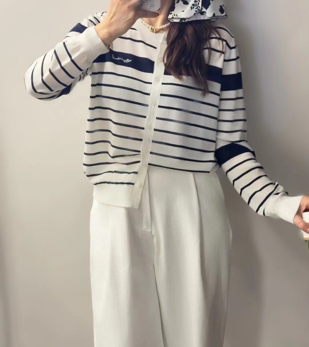 圣仕莲8285 显瘦桑蚕丝圆领条纹针织开衫天丝棉薄款防晒外搭上衣T