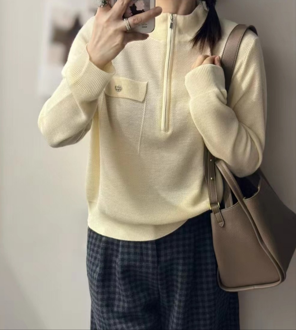 圣仕莲8220 休闲宽松显瘦半拉链立领针织衫上衣女打底羊毛衫毛衣T