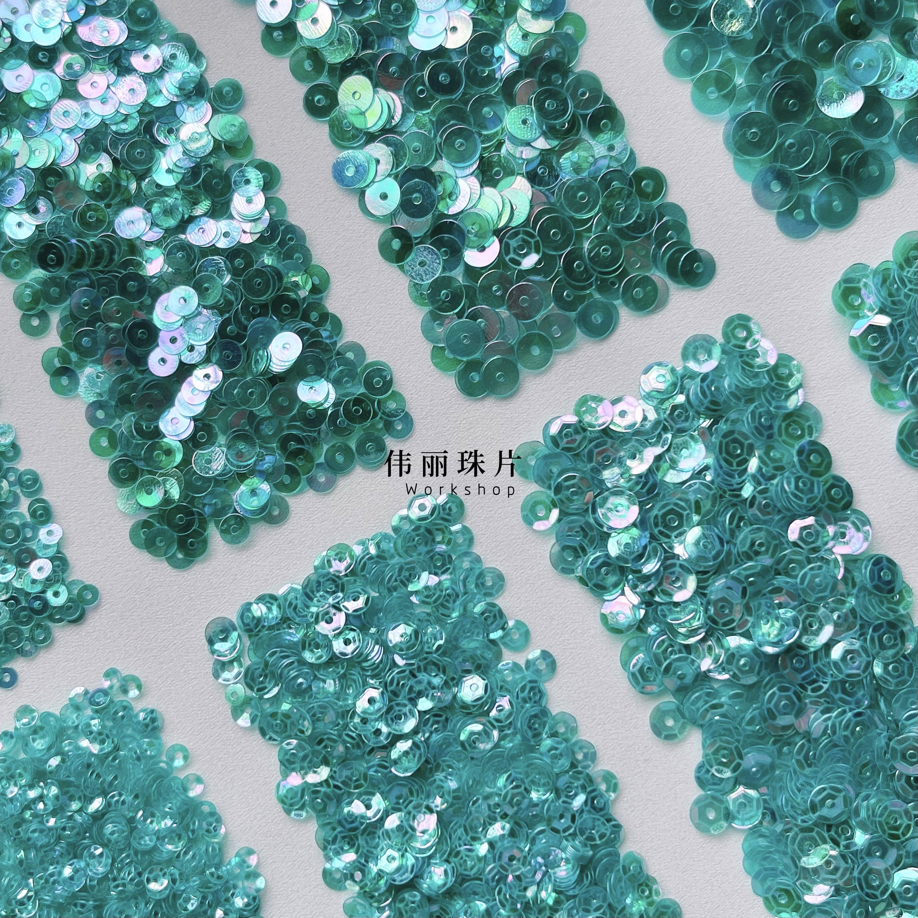 法式刺绣PVC珠片孔雀绿色