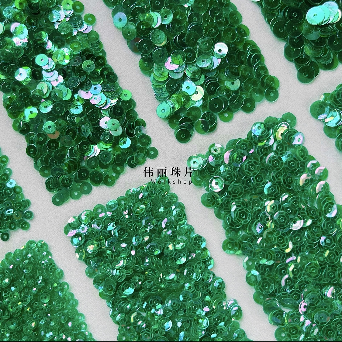 祖母绿色法式刺绣PVC珠片