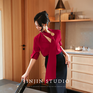 MD进进原创【满载红运】2025早秋复古时尚设计感显瘦衬衫长袖上衣