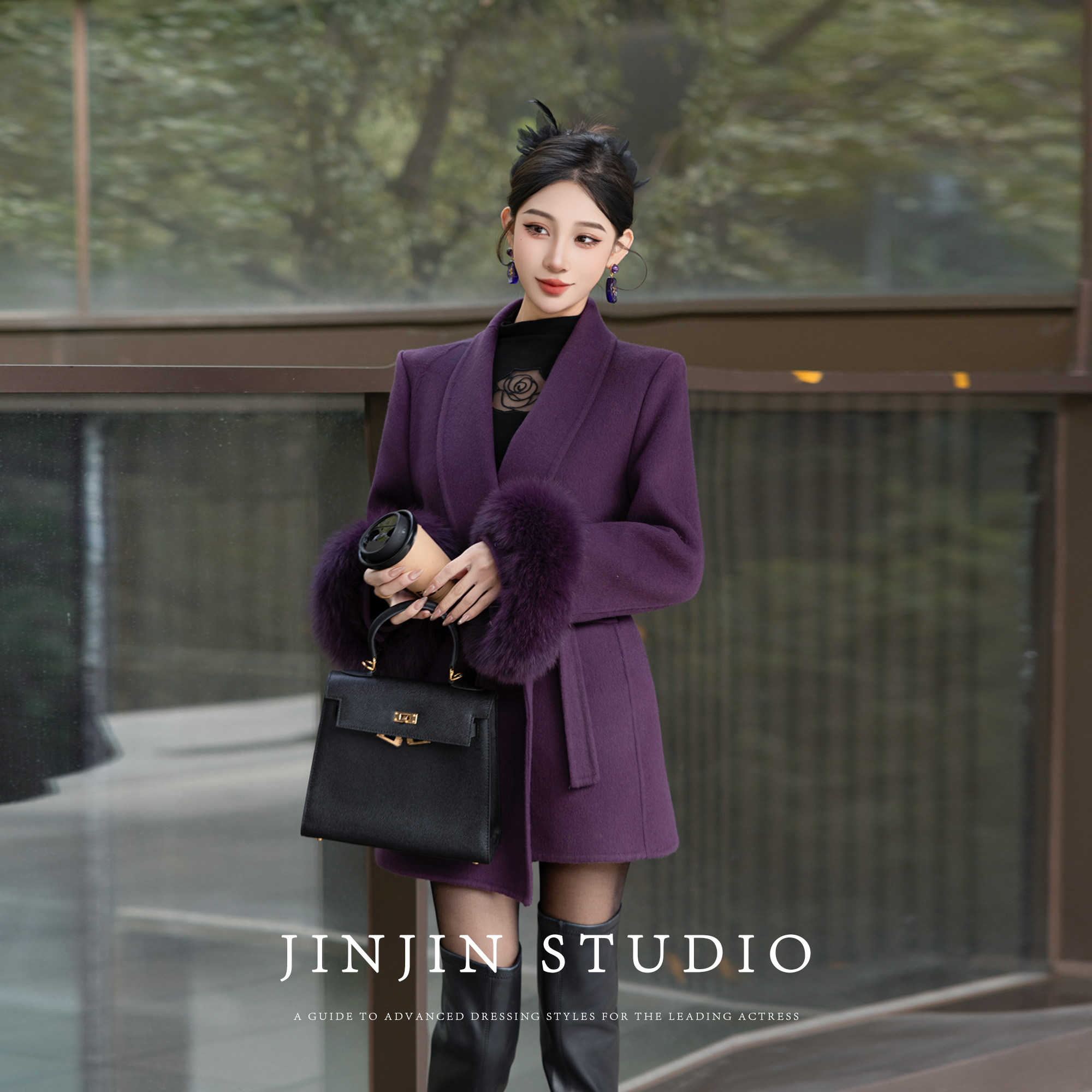 显瘦双面呢羊毛时尚系带外套