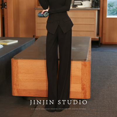 时尚腰封假两件设计显瘦直筒长裤