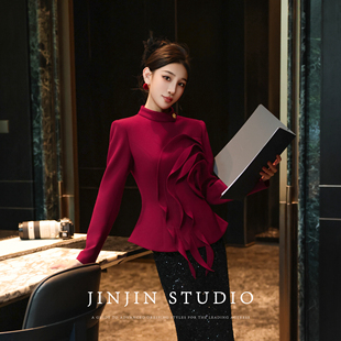 洋气立领显瘦厚款 2025秋冬百搭时尚 上衣 娇艳绽放 MD进进原创