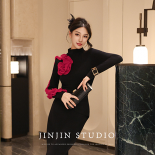 MD进进原创【花开富贵】2025秋冬气质轻奢显瘦设计师上衣打底衫