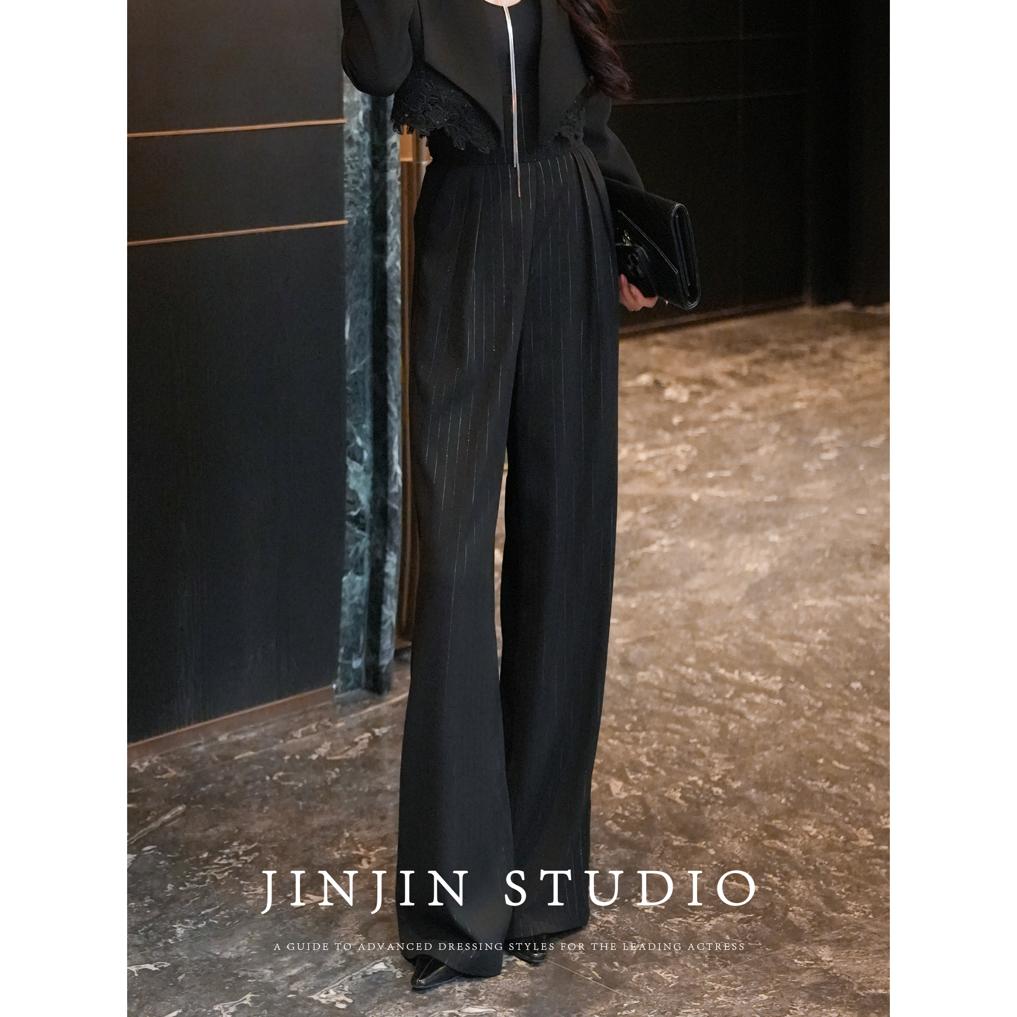 MD进进原创【都市女神】2025春季高腰条纹百搭时尚西装休闲裤子