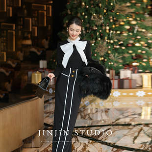 MD进进原创【马到橙功】2025冬季加绒显瘦时尚直筒裙设计感半身裙