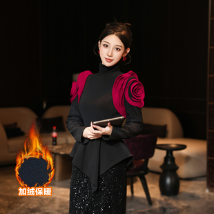 立体花肩袖 MD进进原创 显瘦加棉保暖时尚 2025冬季 上衣 玫瑰之镜