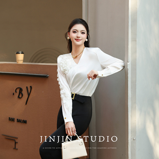 MD进进原创【玫瑰绽放】2026早春新款立体玫瑰设计感气质长袖上衣