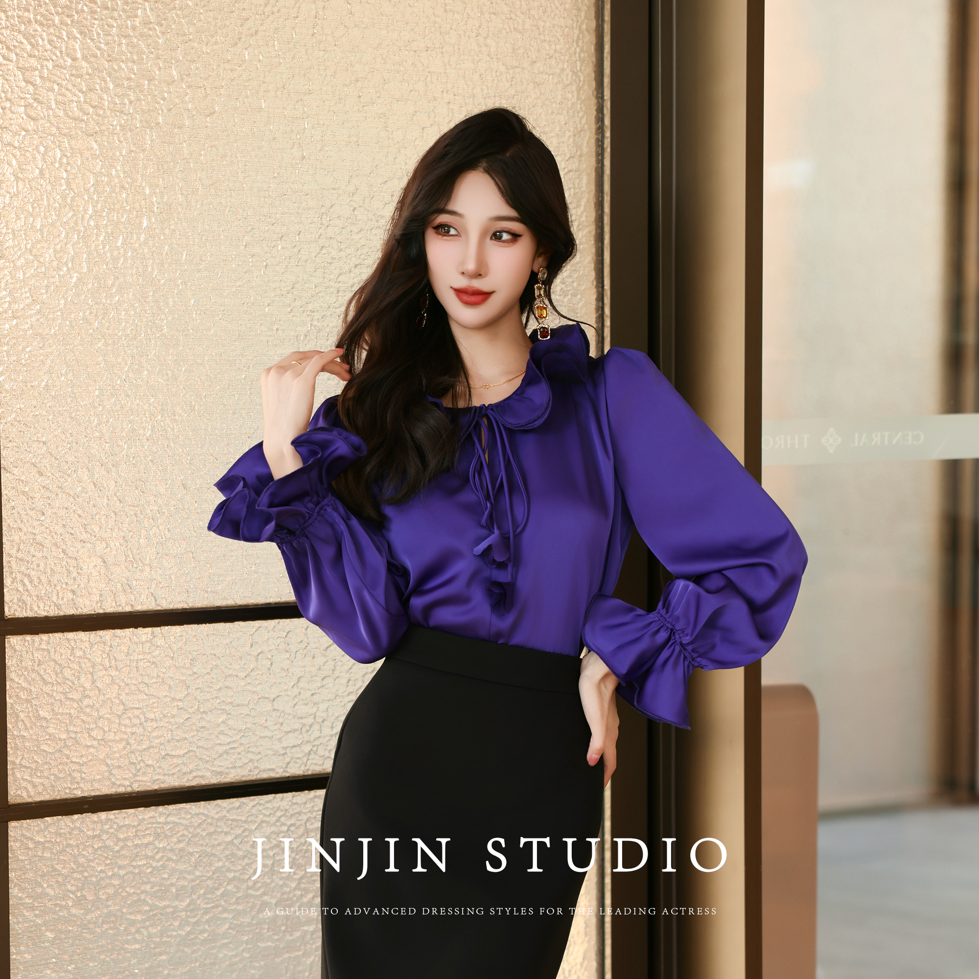 MD进进原创【奢华缎光】2025早秋韩版时尚百搭显瘦减龄长袖上衣