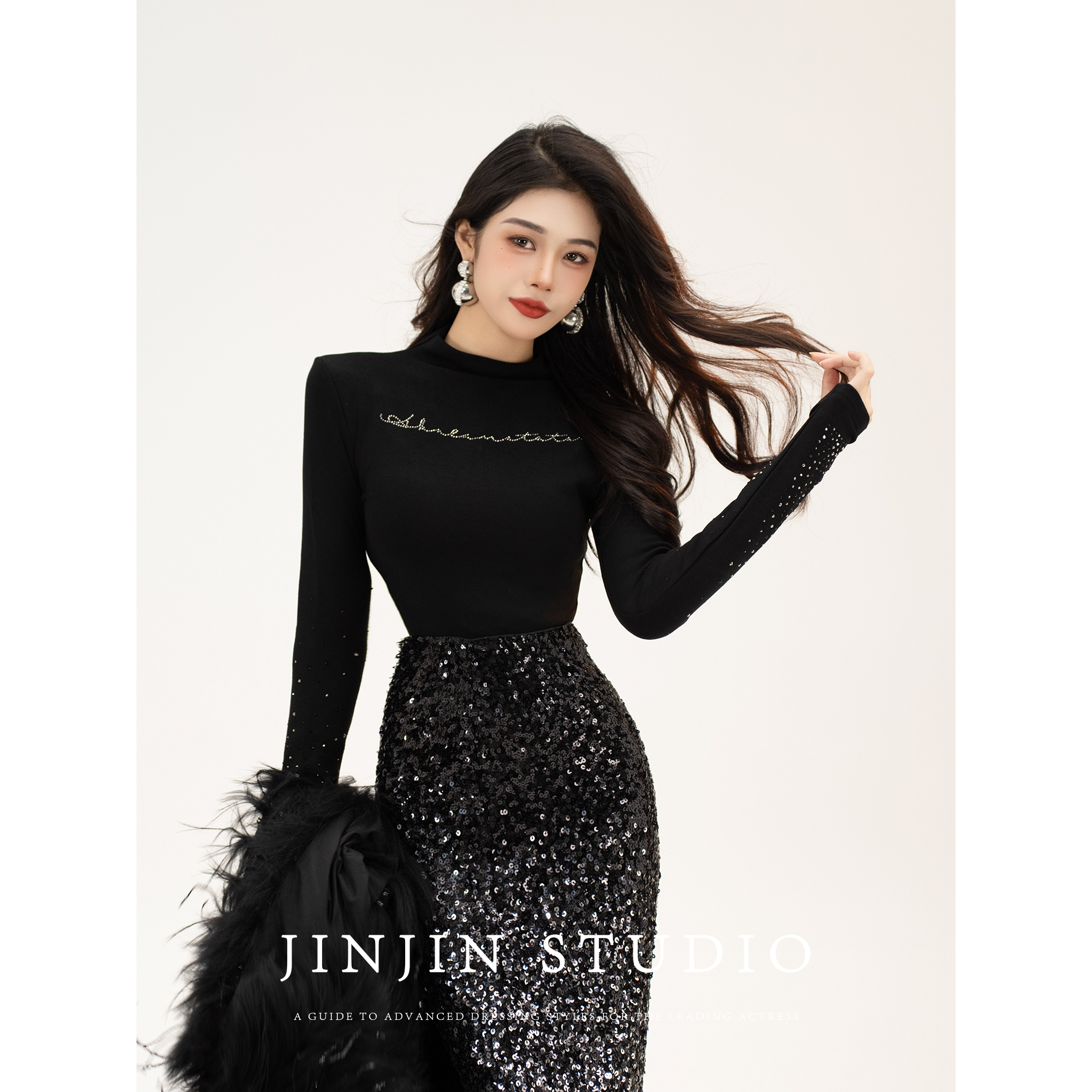 MD进进原创【千金晚宴】2025秋冬雅丹气质感显瘦时尚百搭打底上衣