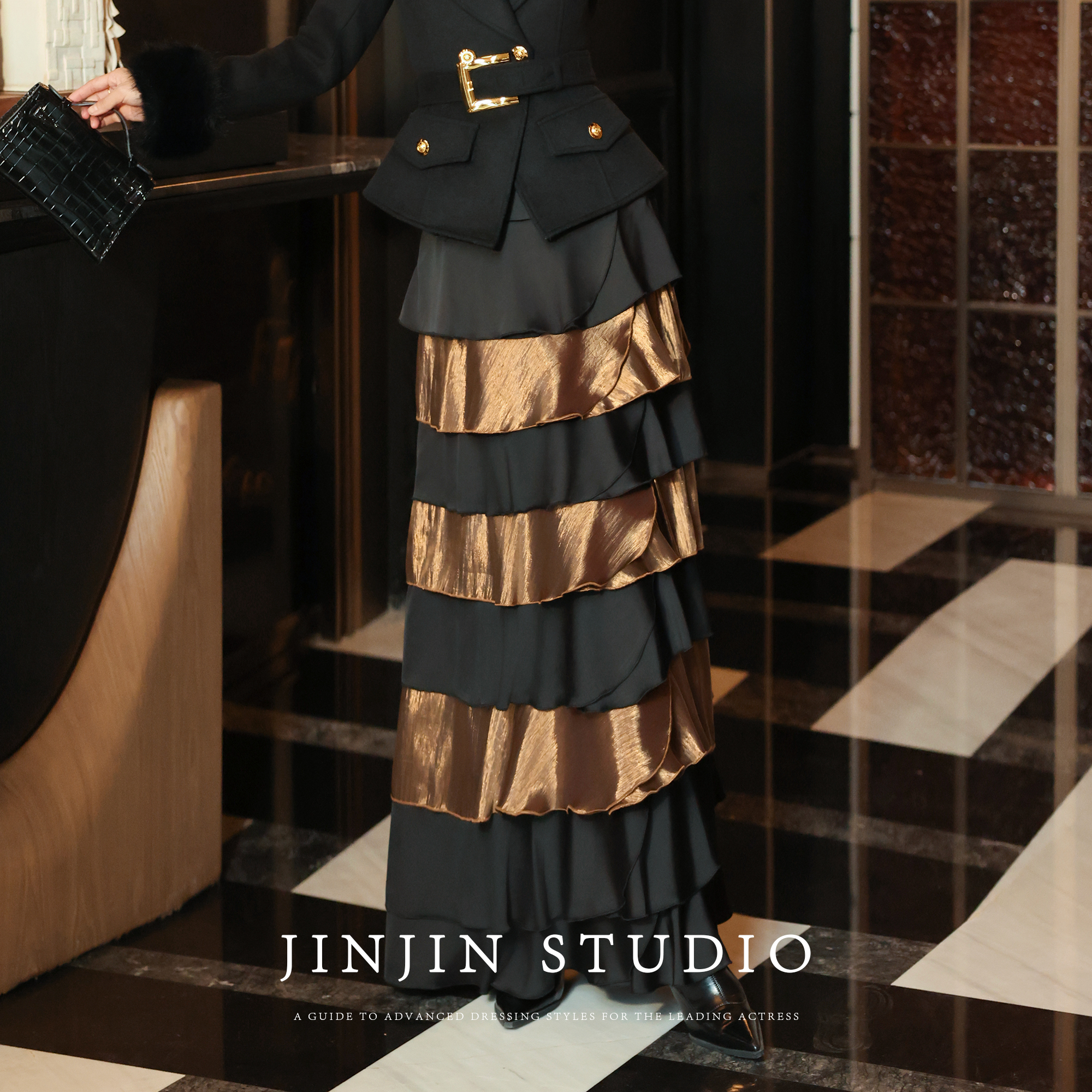 洋气拼接显瘦荷叶边A字半身裙