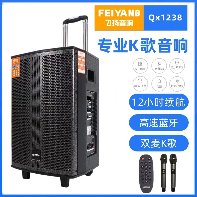 飞扬专业K歌音响大音量12寸广场拉杆音箱舞户外室内演出蓝牙移动