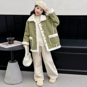 女童外套2024新款加厚皮毛一体外衣秋冬季儿童韩版女中大童休闲服