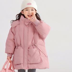 女童羽绒服秋冬2024新款儿童粉红色连帽大口袋外套中大童百搭上衣