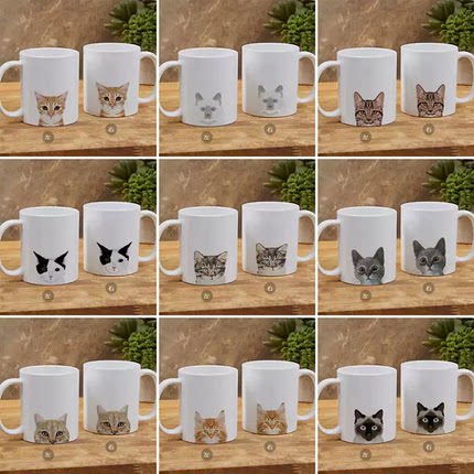 yeap!猫咪陶瓷马克杯耐高温茶水牛奶咖啡杯英短橘猫暹罗虎班等