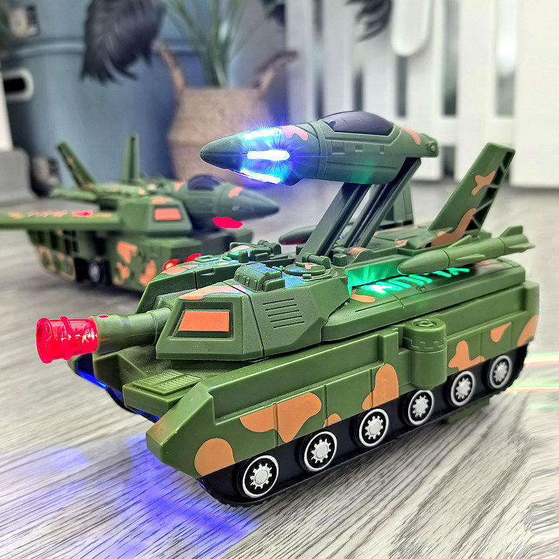 新款儿童万向变形坦克车金刚机器人电动飞机益智男玩具带灯光音乐