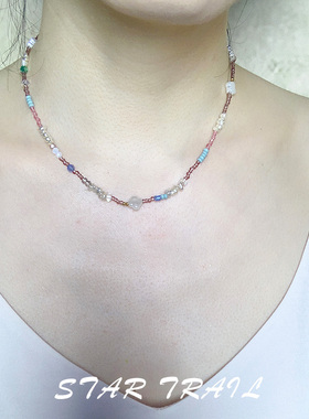 星轨天然碧玺珍珠坦桑石松石原创小众choker项链