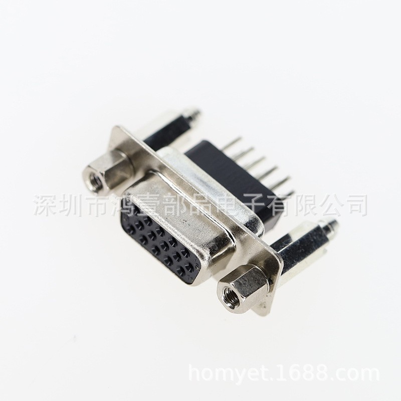 鸿壹厂家供应VGA插座 D-SUB连接器HDP后直插15P黑胶母座
