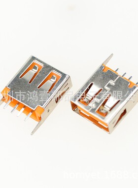 USB AF180 度直插直脚无卷边13.7 US01-706橙色USB母座