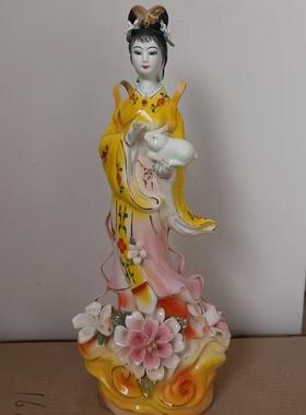 陶瓷何仙姑神像供奉中式摆件