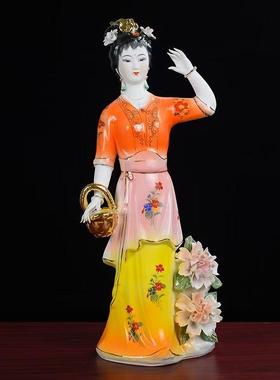 陶瓷神像18寸青姑娘家用供奉摆件