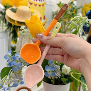 可爱陶瓷南瓜勺少女心高颜值家用调羹ins风汤饭勺耐高温汤匙勺子