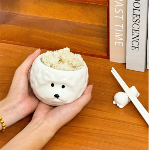 创意可爱ins立体小狗饭碗陶瓷家用餐具比熊米饭碗送人礼物礼盒装