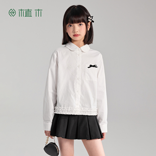 纯棉 儿童长袖 衬衫 植木 童装 女童衬衫 2026春新款 miu系学院风