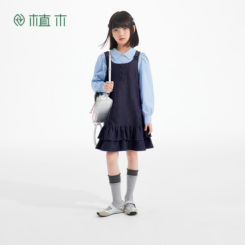 女童 甜美少女风牛仔背带裙 蛋糕裙摆背心裙