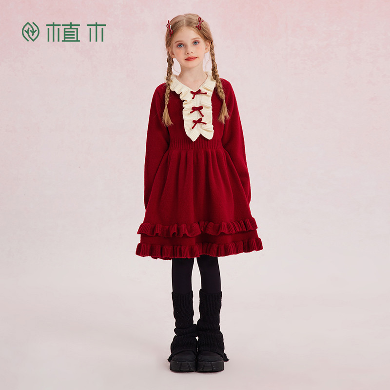 【年服系列】植木童装儿童连衣裙蝴蝶结2026冬新款中大童女童裙子