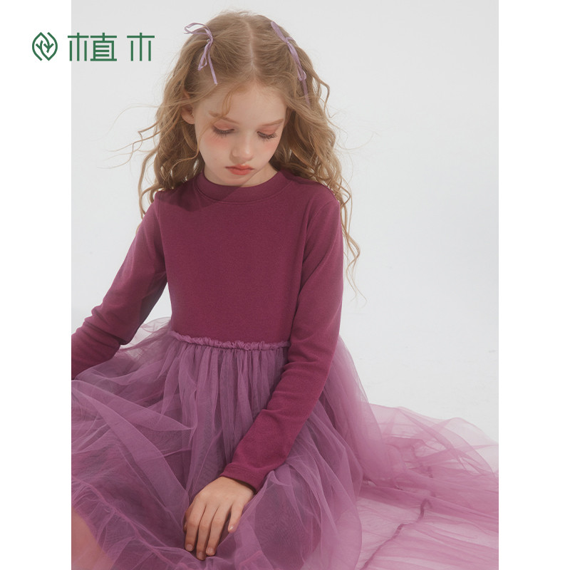 植木童装 儿童连衣裙2025冬季新款中大童可爱拼接纱裙女童裙子