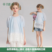 镂空泡泡袖 莱赛尔透气 女童上衣 植木 新款 边 2026夏季 风过袖