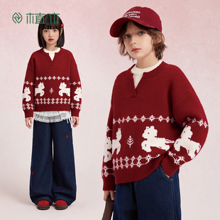 儿童毛衣2026秋冬新款 植木童装 中大童男女童假两件 圣诞礼物